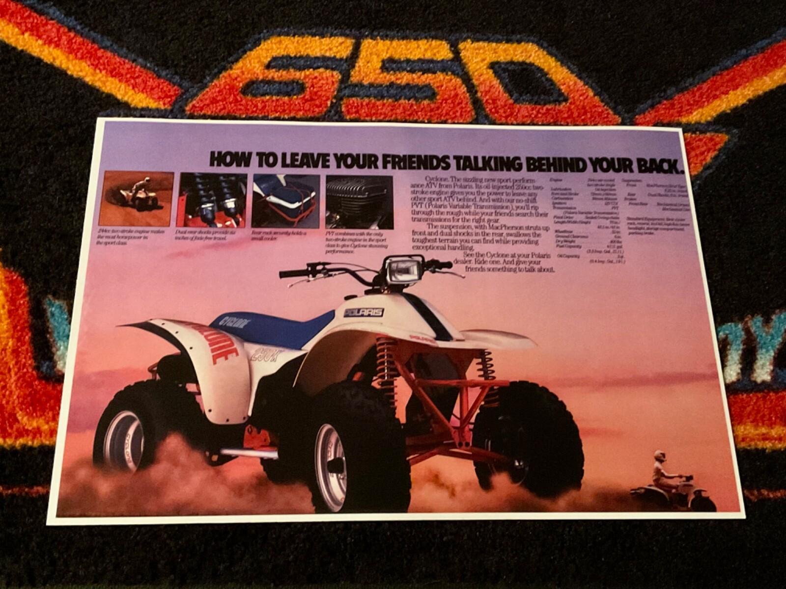 87 POLARIS CYCLONE 250 QUAD Poster vintage atv 🏁 SNOWMOBILE manufacturer 🔴⚪️🔵