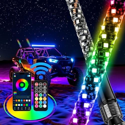 RGB LED Whip Lights for UTV ATV, 2Pcs 1FT Spiral Whip Lights for 2pack-1FT