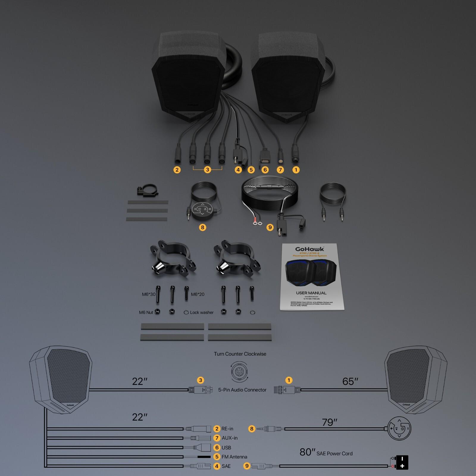 6″ LED Waterproof Bluetooth ATV UTV RZR Polaris Quad Stereo Speaker Audio System