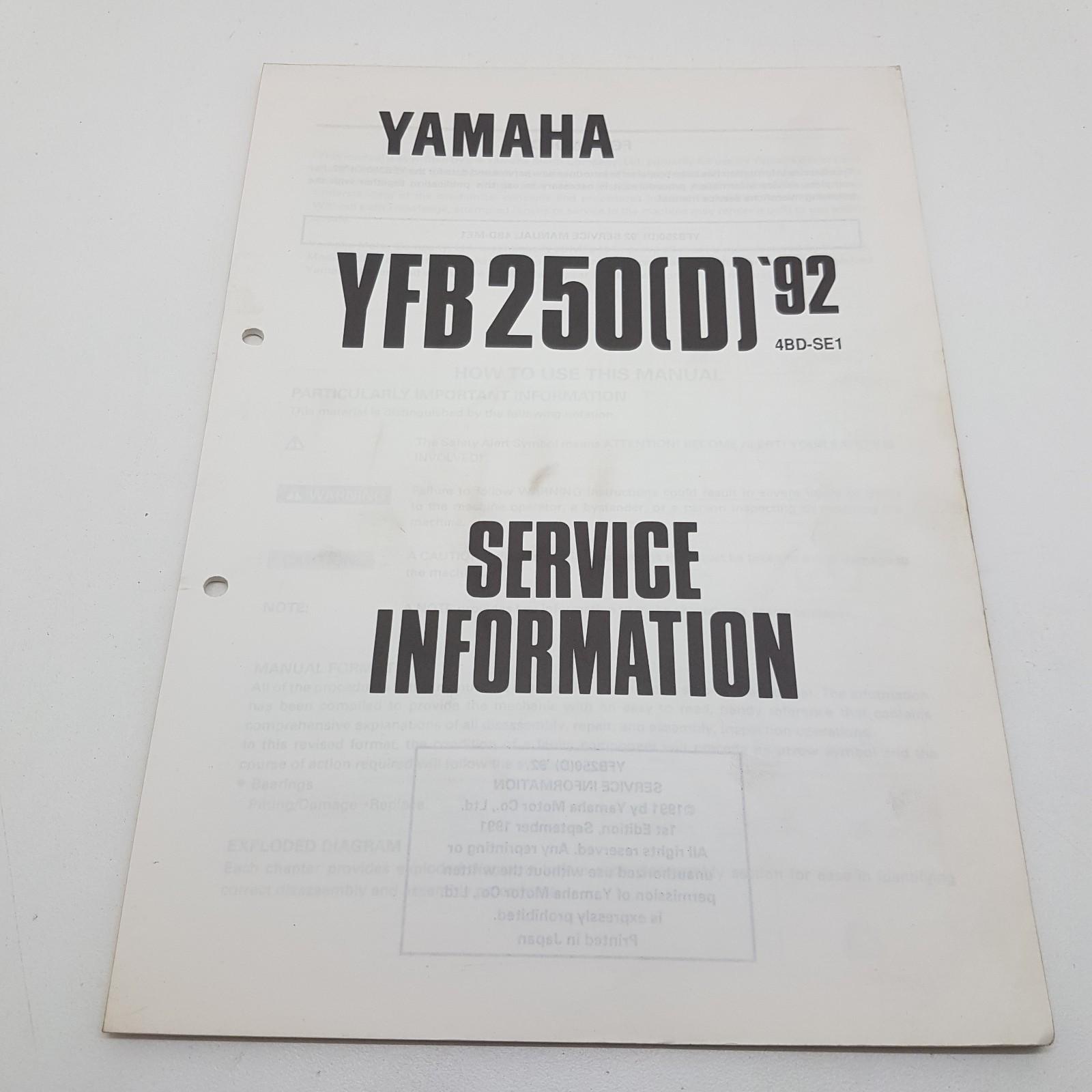 Yamaha Quad Bike ATV YFB250(D) Factory Service Information 1st ed September 1991