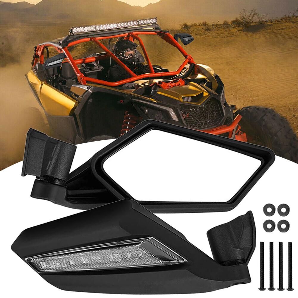 Rear Racing Side Mirrors LED Light For Can Am Maverick X3 Max Turbo RR 2017-2023