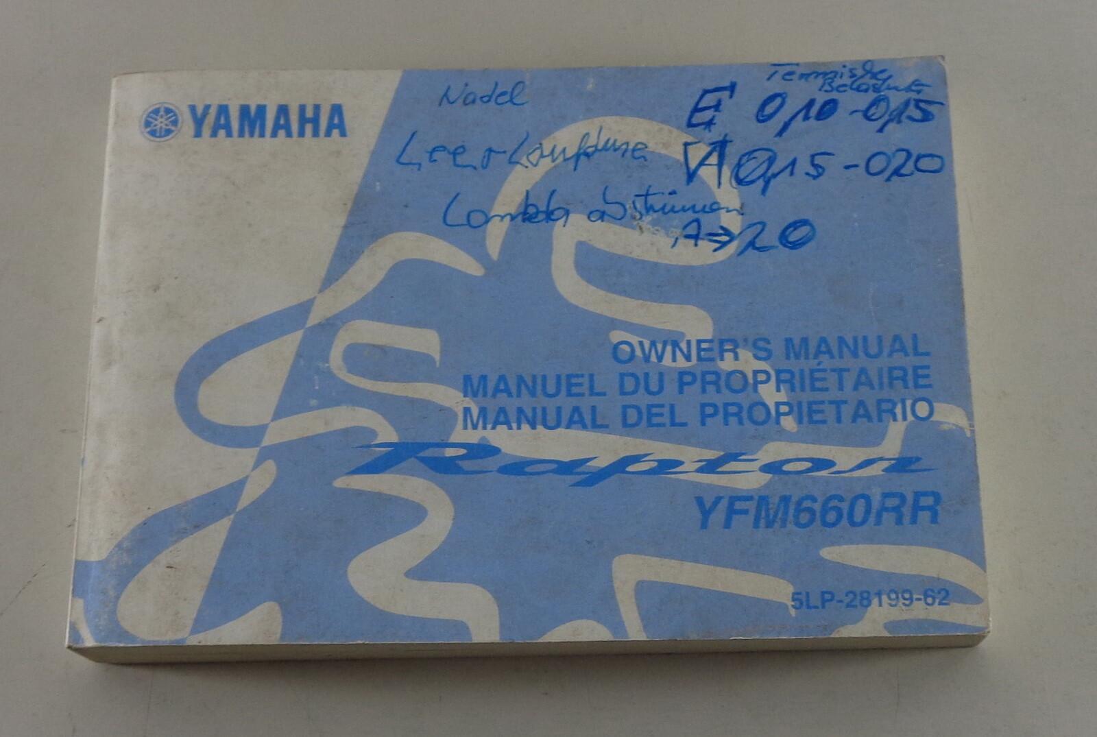 Owner’s Manual / Handbook Yamaha Quad YFM 660RR RAPTOR Year 2002