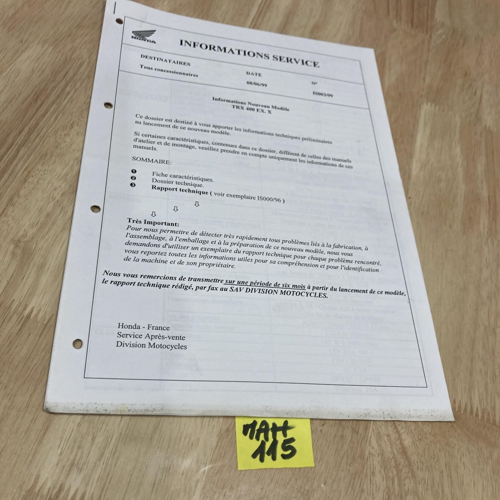 Honda Quad TRX400 FourTrax 2000 New Model Internal Note 400 TRX