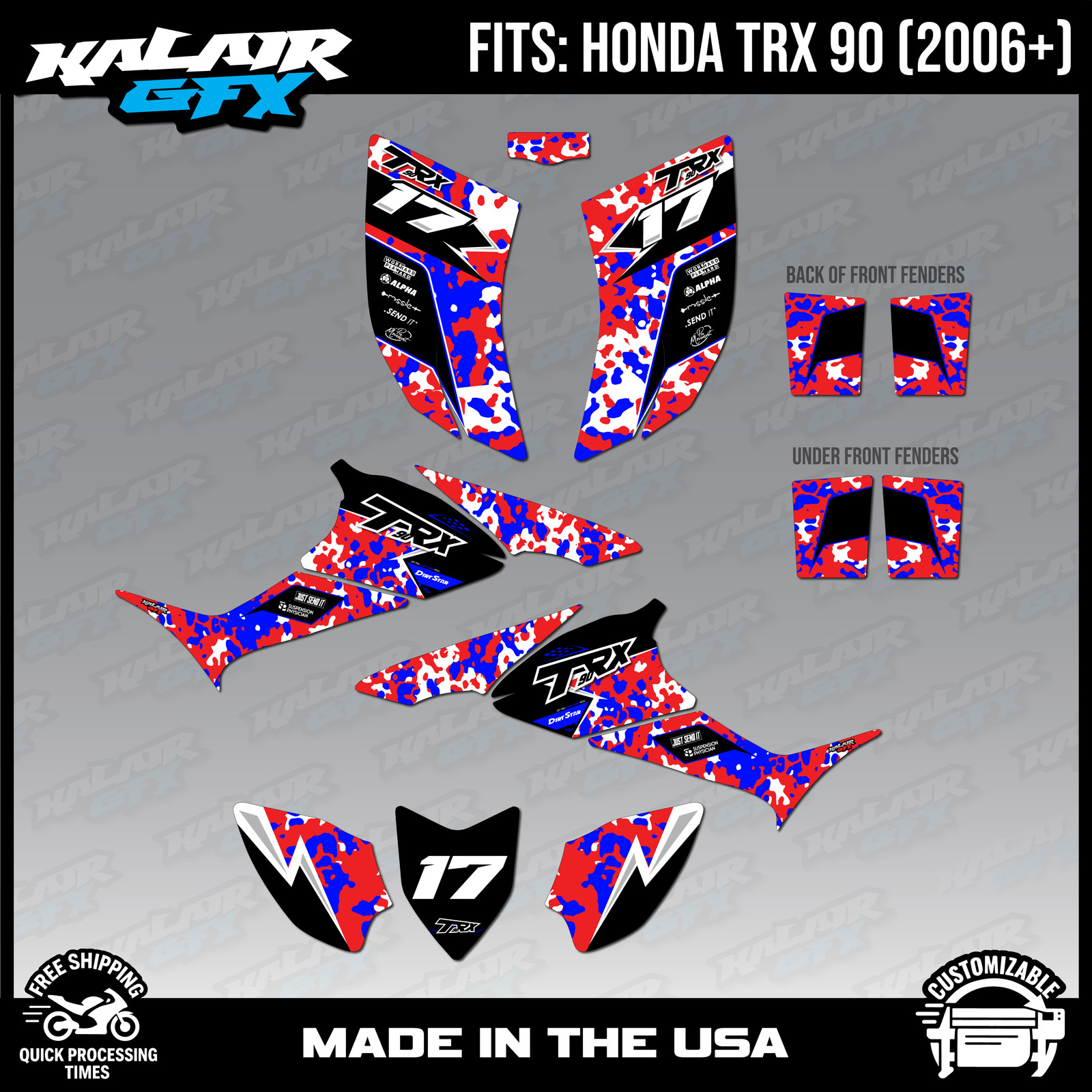 Graphics Kit for HONDA TRX 90 (2006+) TRX90 16 MIL Warfare Series – Blue