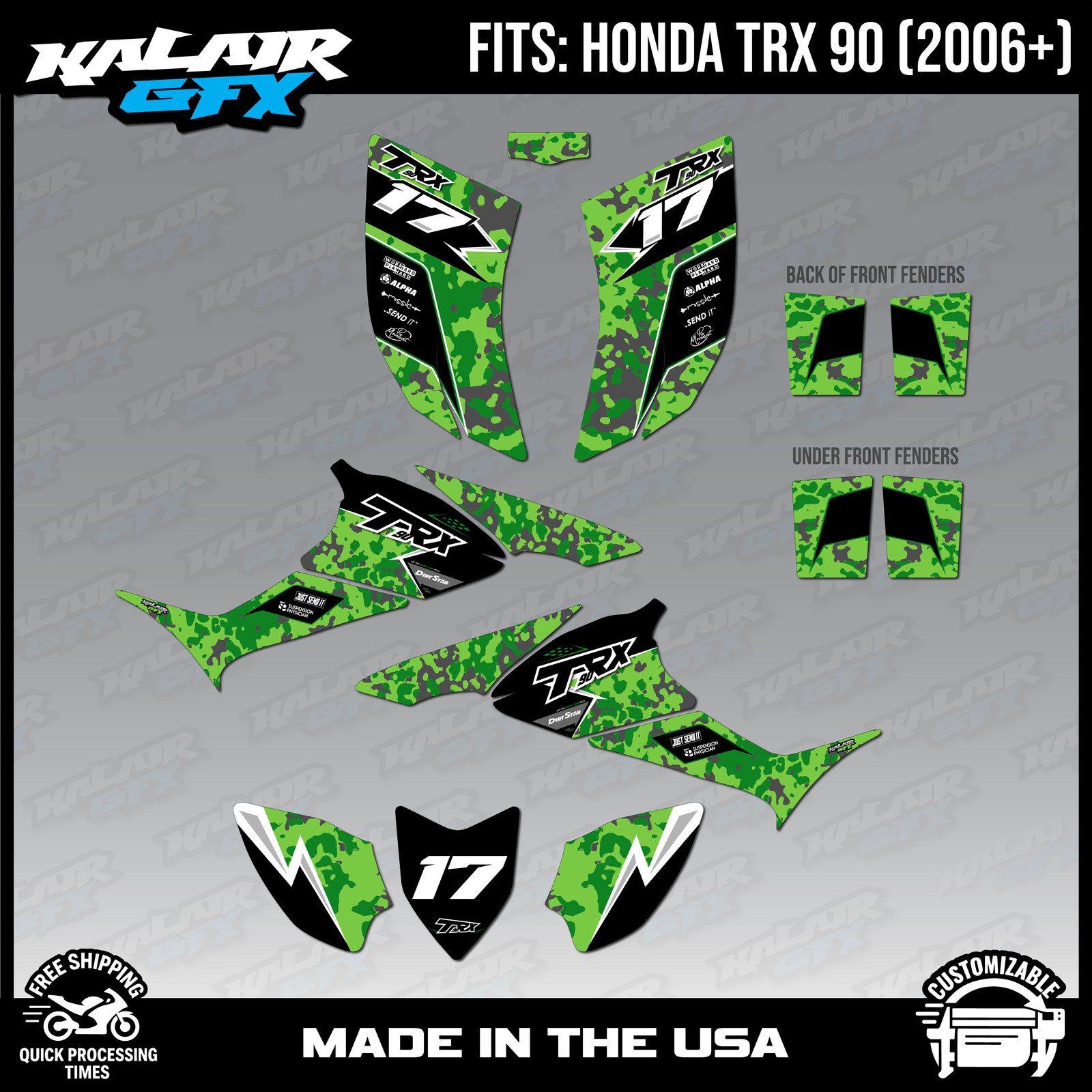 Graphics Kit for HONDA TRX 90 (2006+) TRX90 16 MIL Warfare Series – Green
