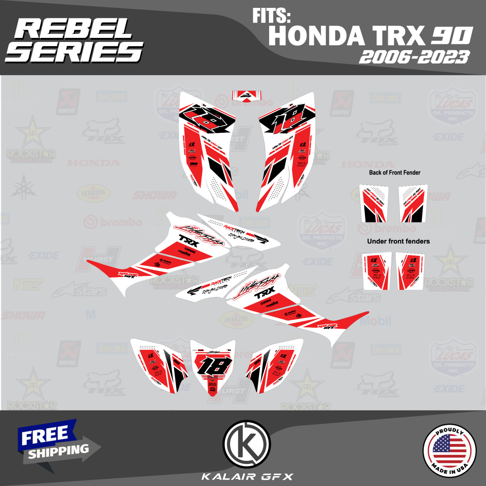 Graphics Kit for HONDA TRX 90 (2006-2024) TRX90 16 MIL Rebel Series – Red Shift