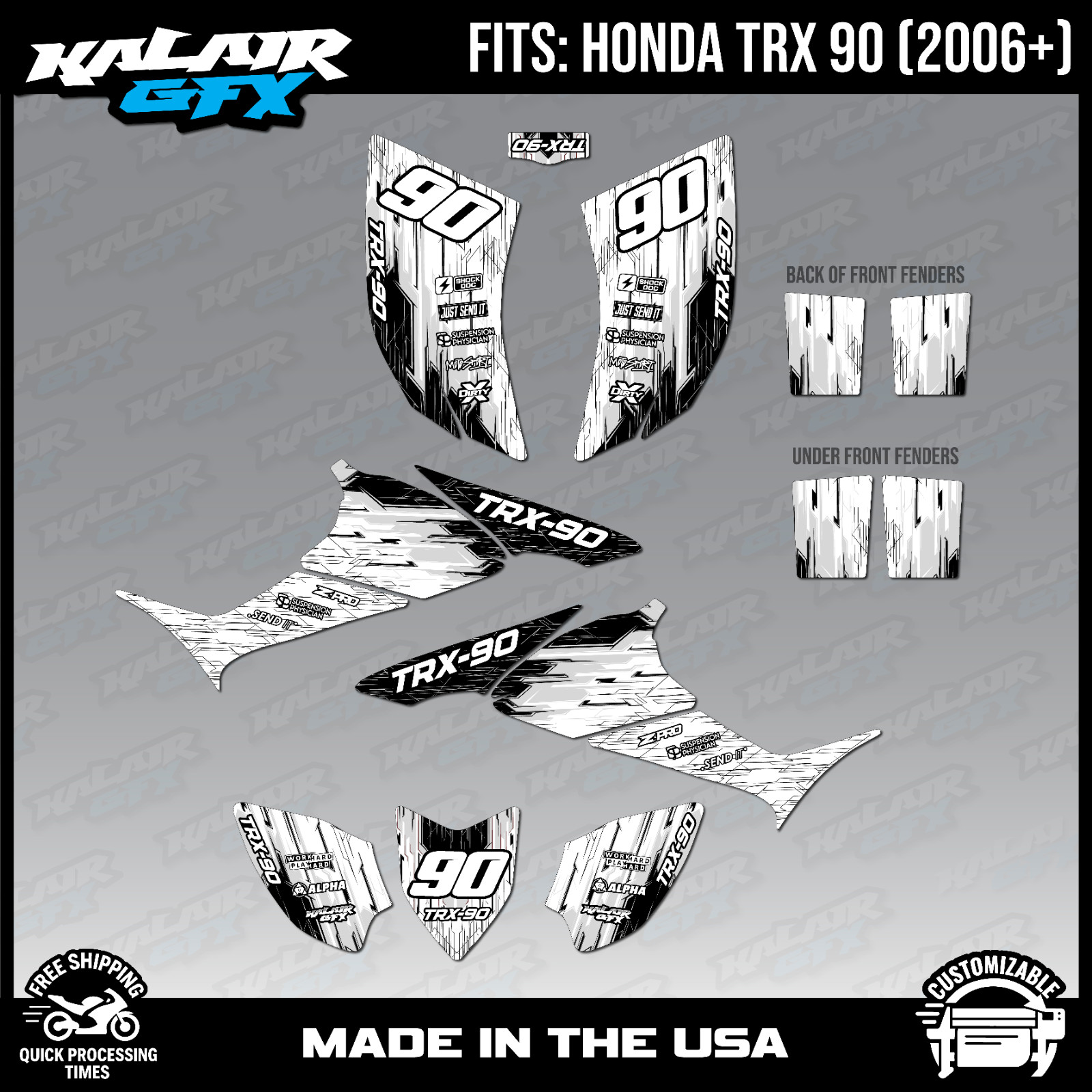 Graphics Kit for HONDA TRX 90 (2006+) TRX90 16 MIL Fracture Series – White
