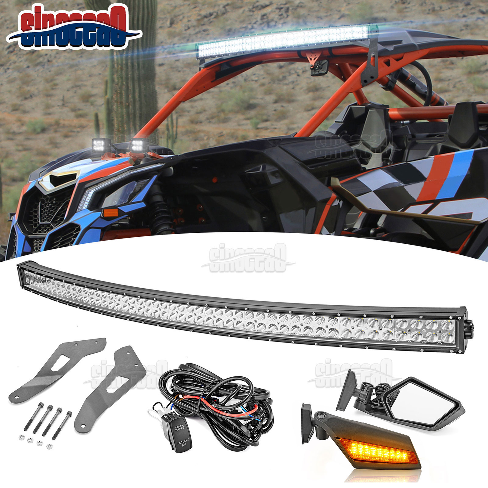 Roof 52″ Light Bar Mount Wire+Side Mirrors w/LEDs For Can Am Maverick X3 XRS XDS