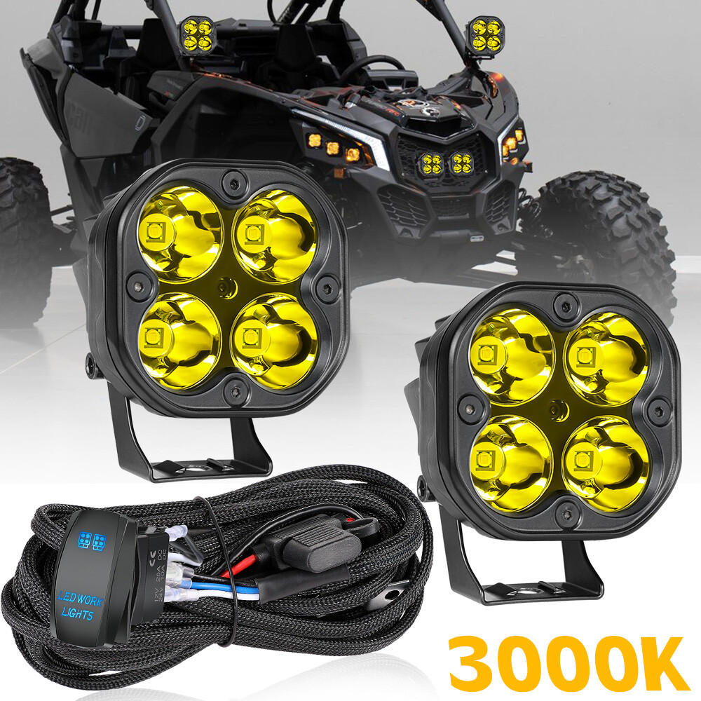 2x For Can-Am Maverick X3 LED Cube Work Light Bar Spot Pods+Rocker Switch Wiring