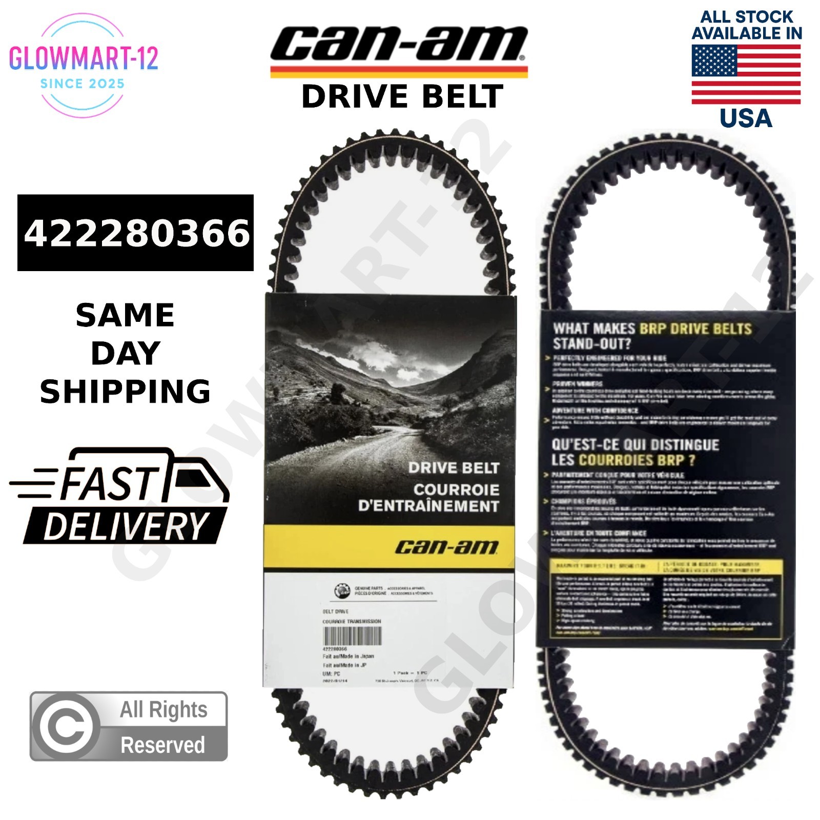 2 Pack BRP 422280366 Can-Am Clutch Drive Belt Outlander Renegade 1000R 650