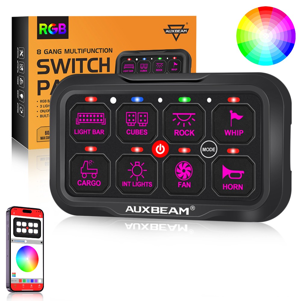 AUXBEAM 8 Gang RGB Switch Panel Light bluetooth Control For Can-Am Maverick X3