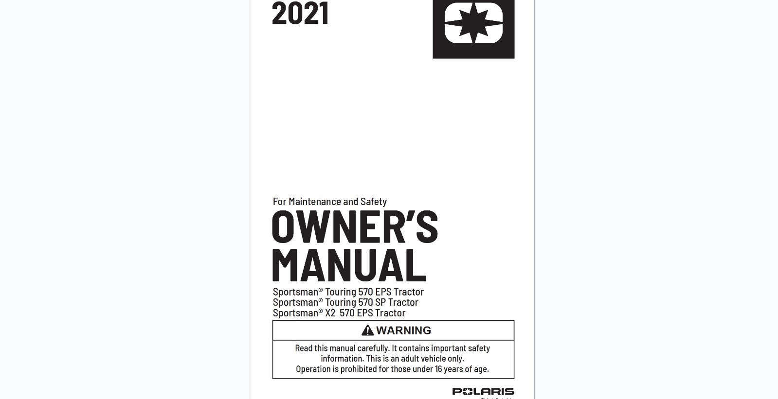 2021 Polaris Sportsman Touring 570 EPS SP & X2 570 EPS Tractor Owner’s manual
