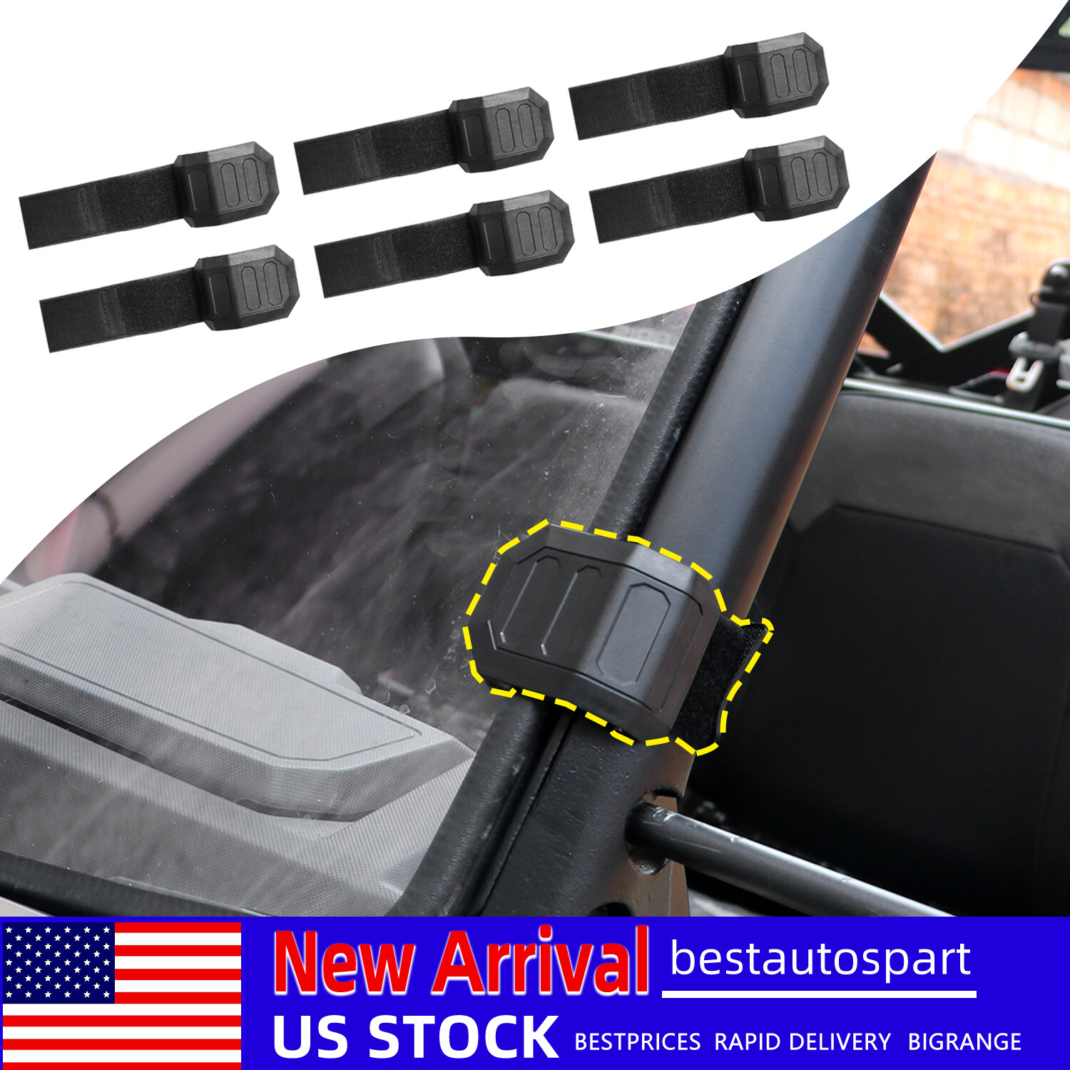 6x UTV Black Windshield Clips Bracket Straps For Polaris RZR XP Ranger Can am X3