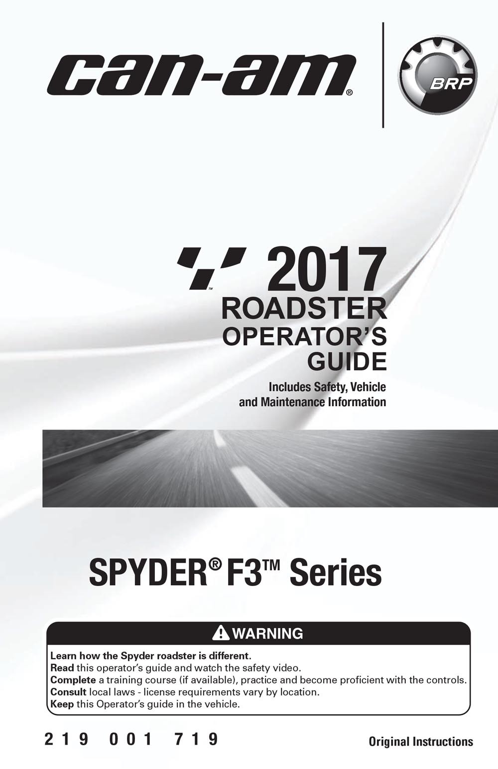 New Can-Am Spyder F3 2017 Roadster Owners Operators Manual Bound Book FREE S&H