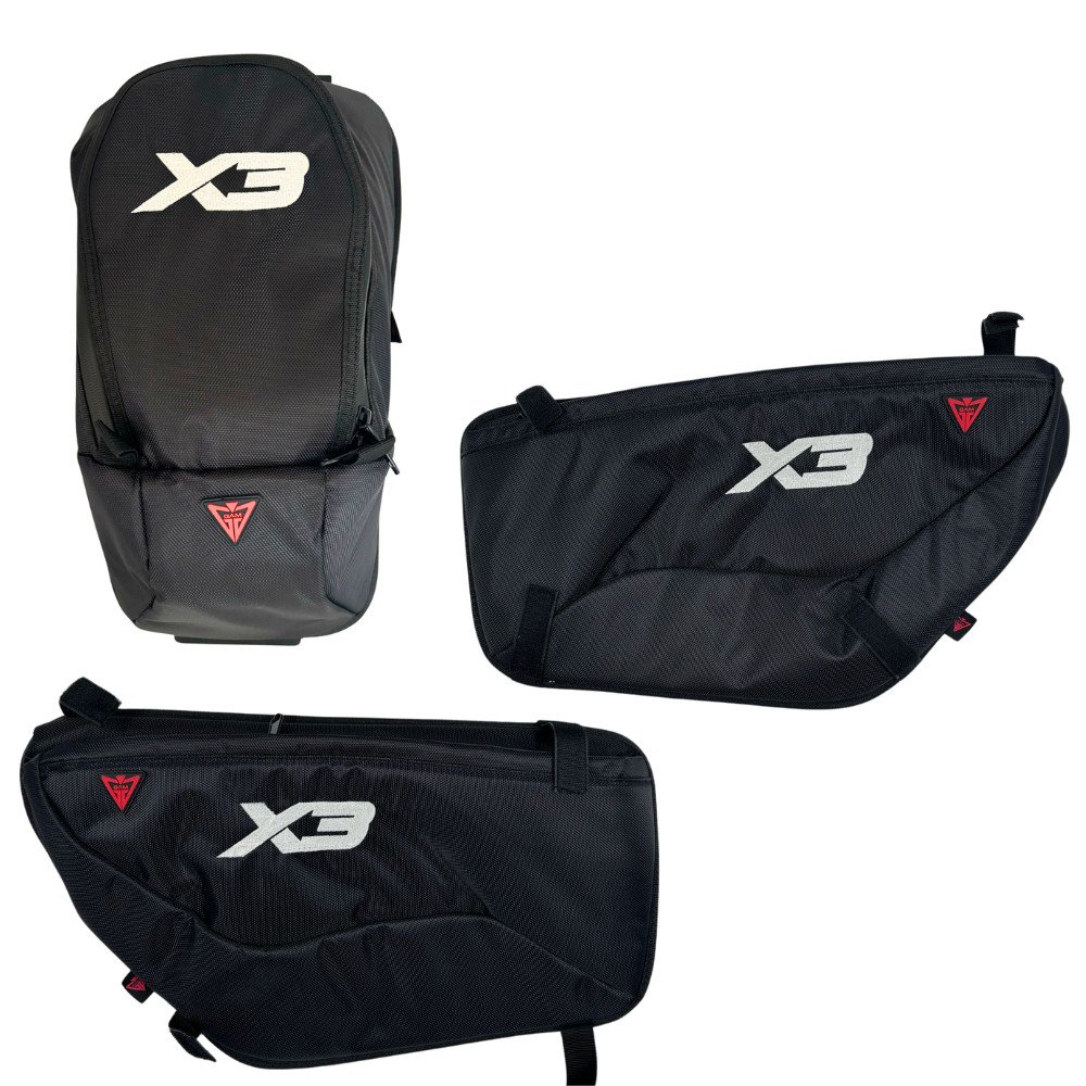 Can am Maverick X3 Side Doors Bags & Seat  Bag Black with X3 Glow Logo 3 pcs