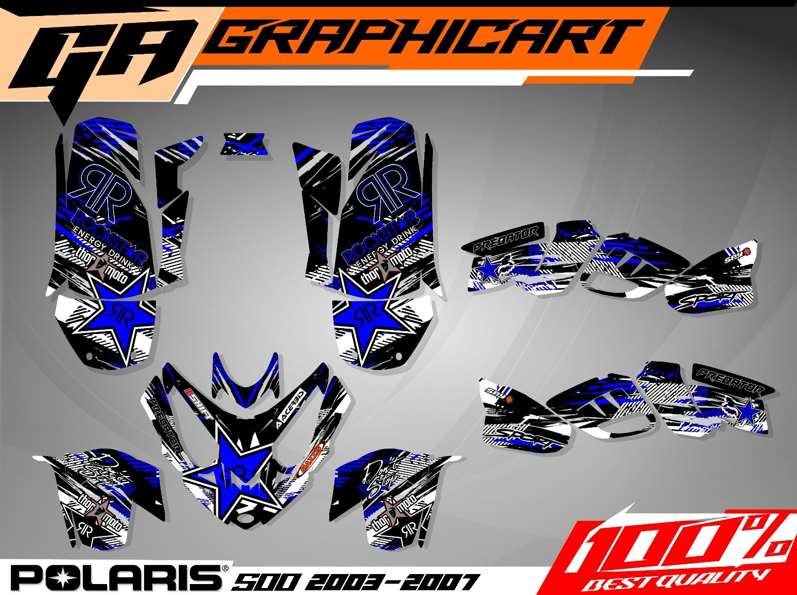 Polaris Predator 500 graphics kit 2003-2007 full decals set all years atv wrap