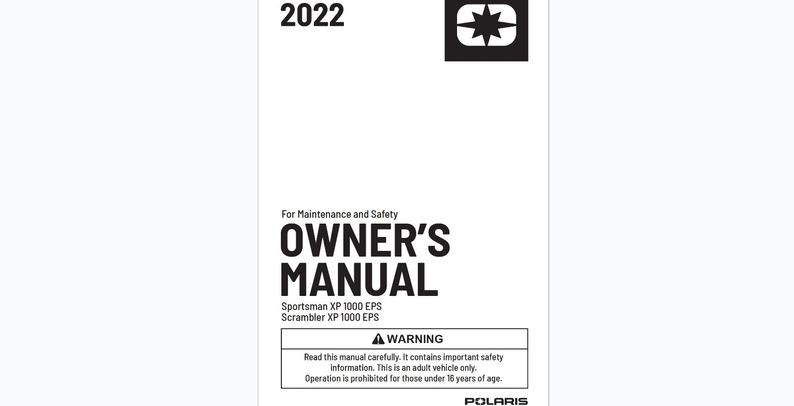 2022 Polaris Sportsman Scrambler XP 1000 EPS ATV Maintenance and Owner’s manual