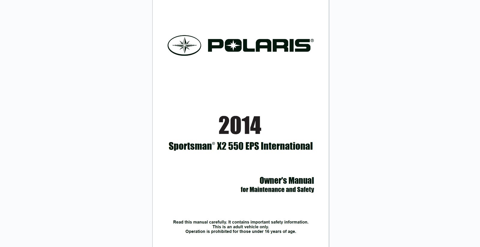 2014 Polaris Sportsman X2 550 EPS International ATV Maintenance & Owner’s manual