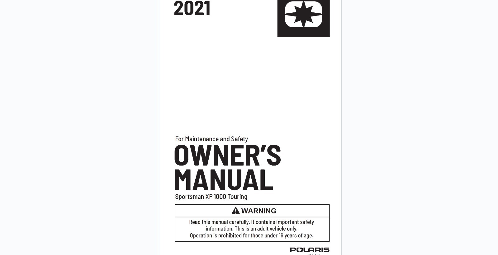 2021 Polaris Sportsman XP 1000 Touring  ATV Maintenance and Owner’s manual