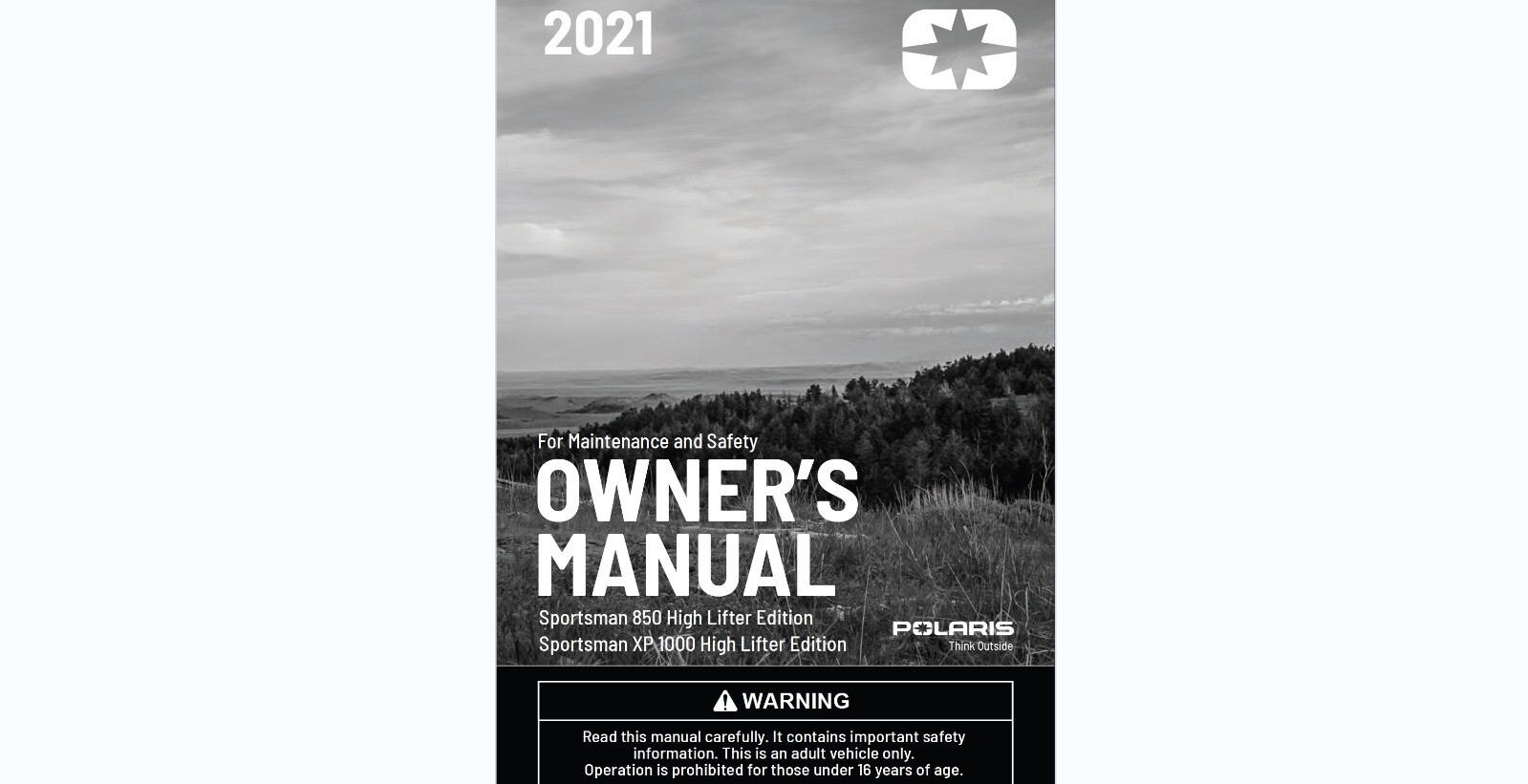 2021 Polaris Sportsman 850 and XP 1000 High Lifter Edition ATV Owner’s manual