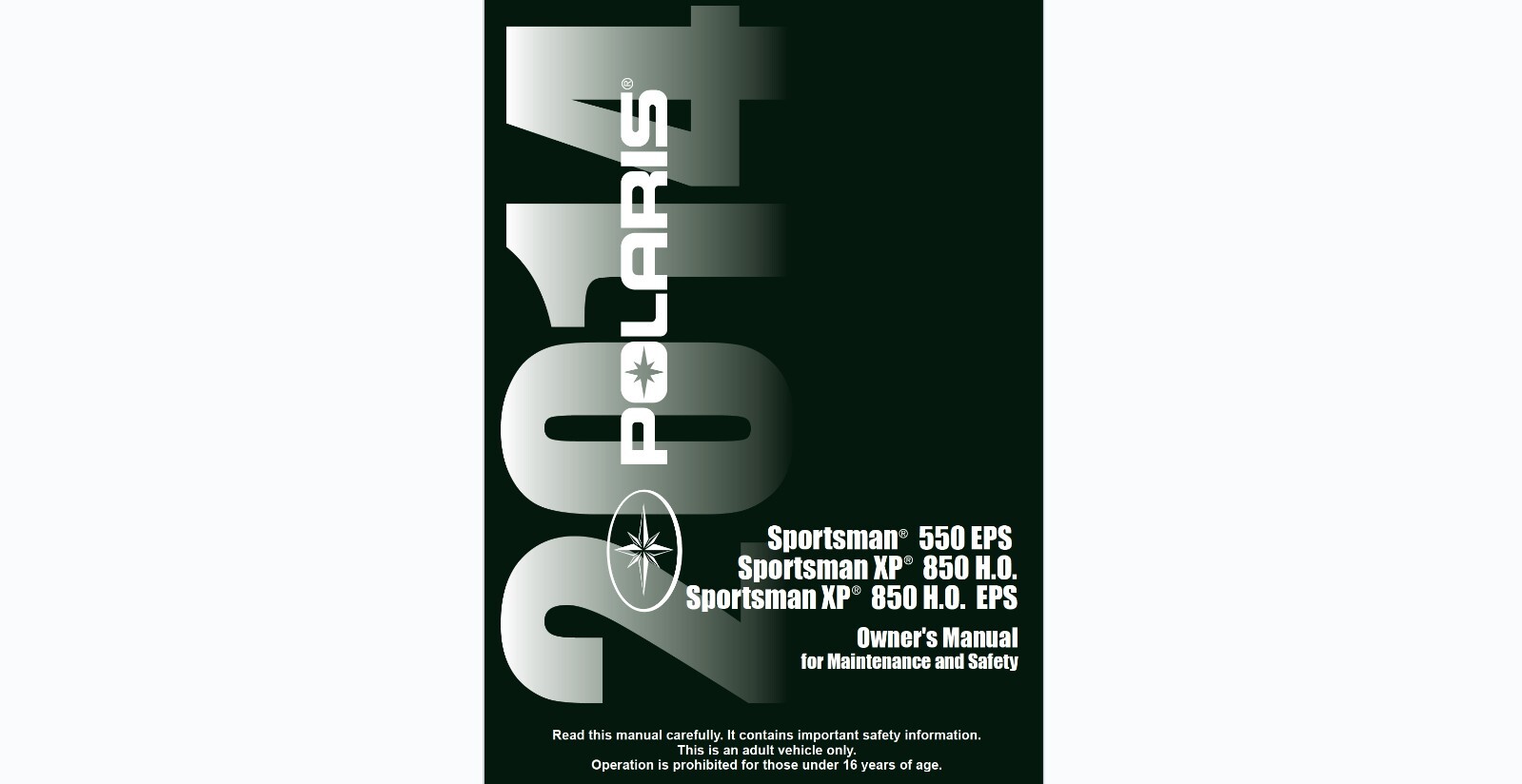 2014 Polaris Sportsman 550 EPS, XP 850 HO and 850 HO EPS ATV Owner’s manual