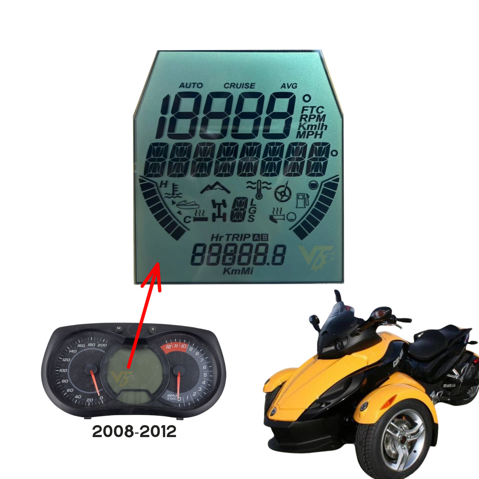 New LCD Display Screen for Can-Am Spyder Gauge Cluster Replacement 2008-2012