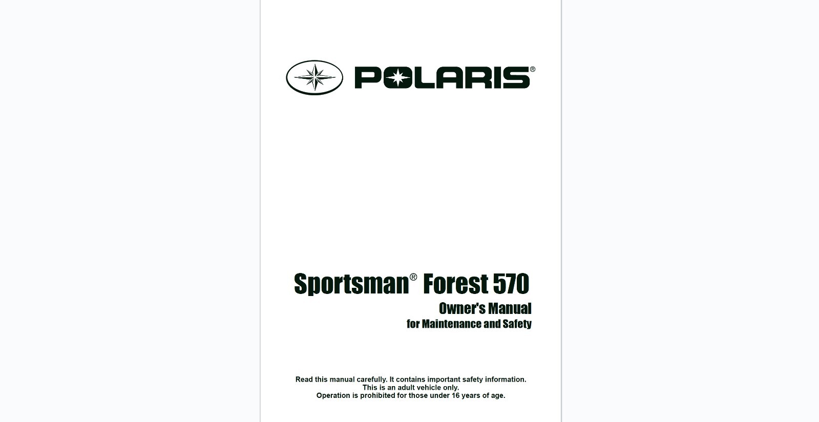 2014 Polaris Sportsman Forest 570 EFI EPS ATV Maintenance  and Owner’s manual
