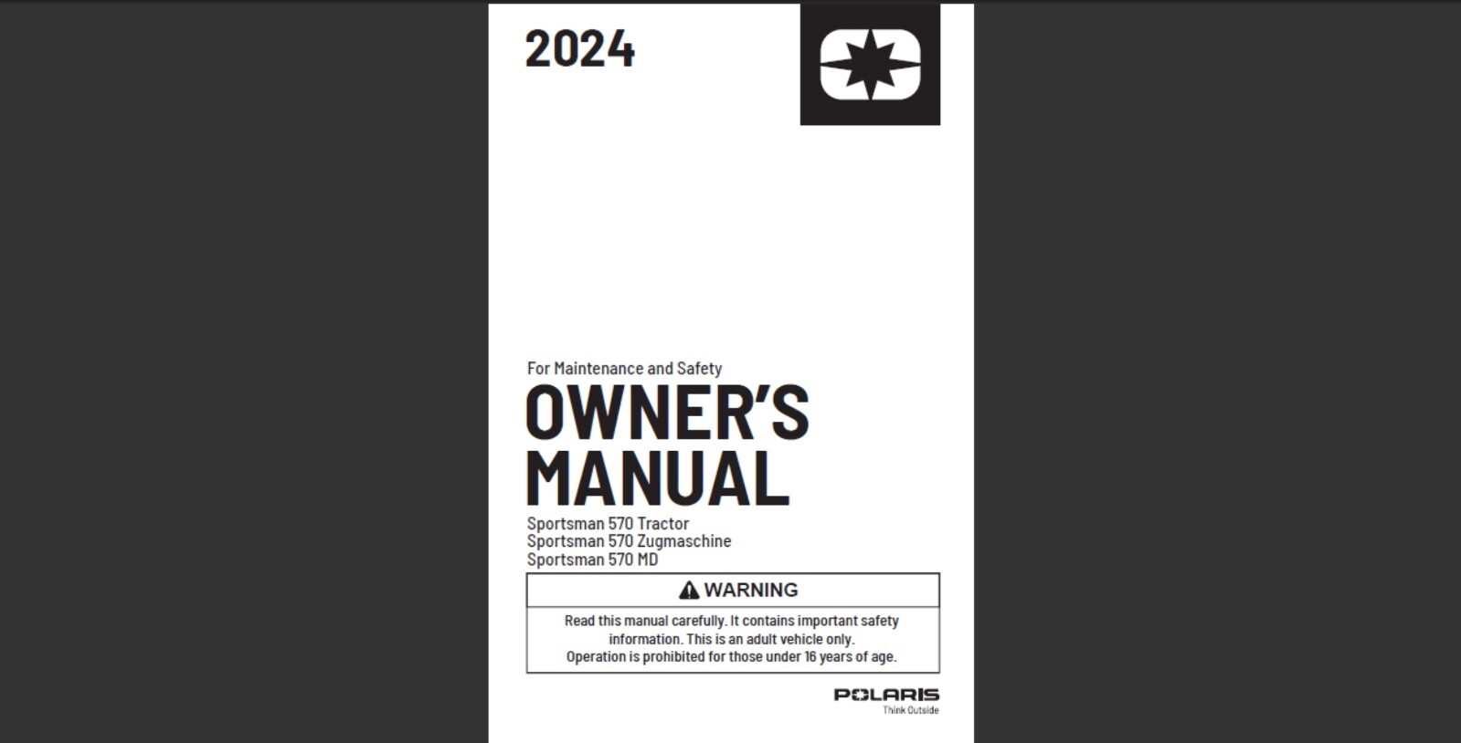 2024 Polaris Sportsman 570 Tractor Zugmaschine & MD Maintenance & Owners manual