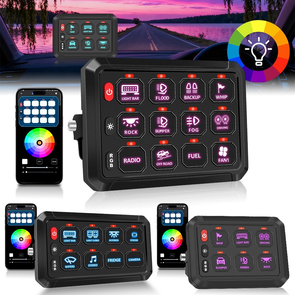 RGB 6/8/12 Gang Switch Panel LED Light APP Bluetooth Control For Can-am Maverick