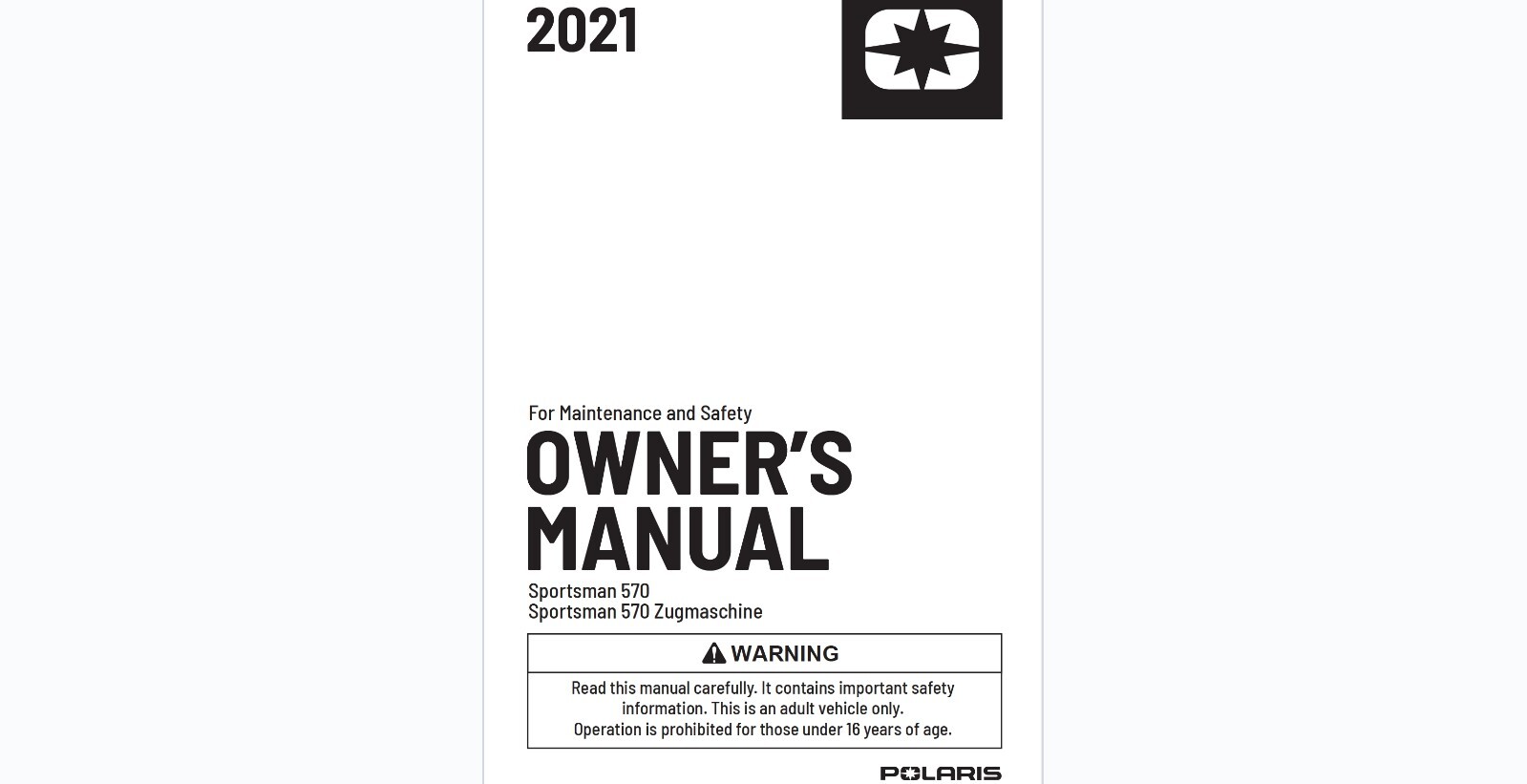 2021 Polaris Sportsman 570 and 570 Zugmaschine  ATV Maintenance & Owner’s manual