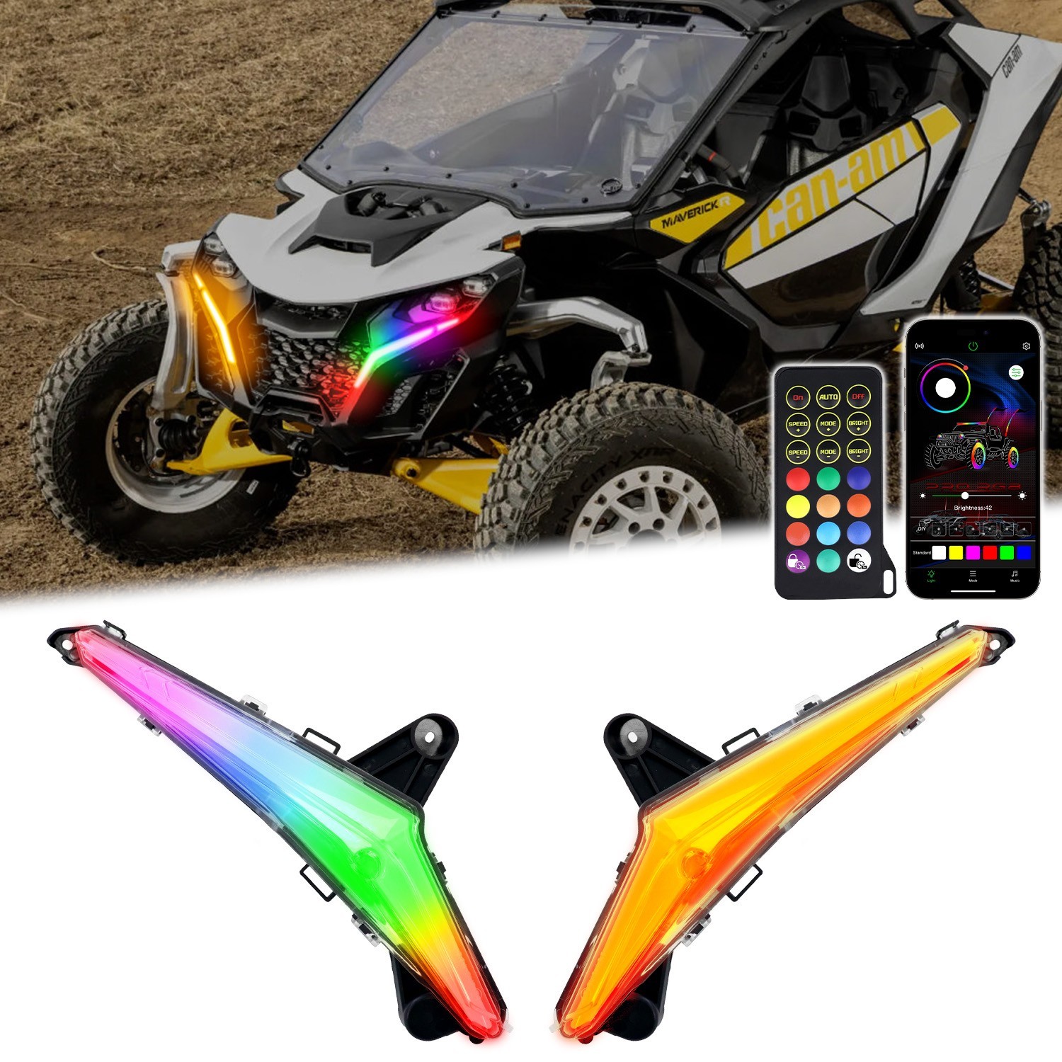 RGB LED Fang Lights for 2024-2025 Can-Am Maverick R / Max X RS APP Control DRL