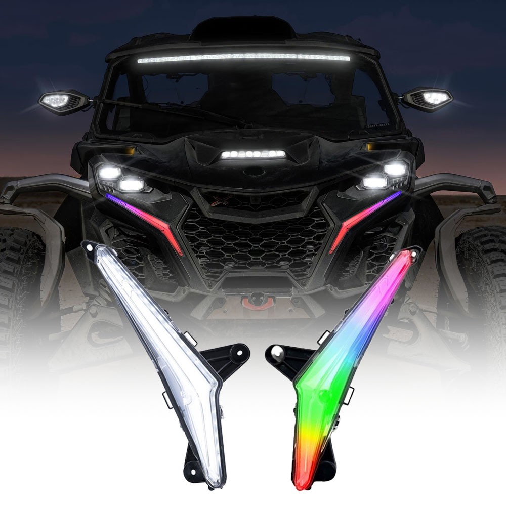 For Can-Am Maverick R 2024-2025 RGB Front LED Turn Signal Fang Lights DRL