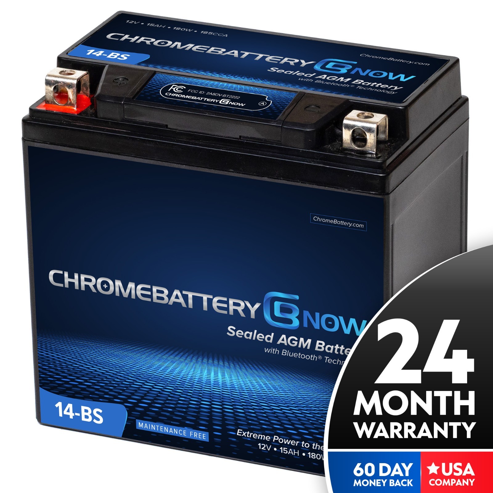 Chrome BatteryYTX14-BS Bluetooth ATV UTV Battery for Honda Polaris Can-Am 12V