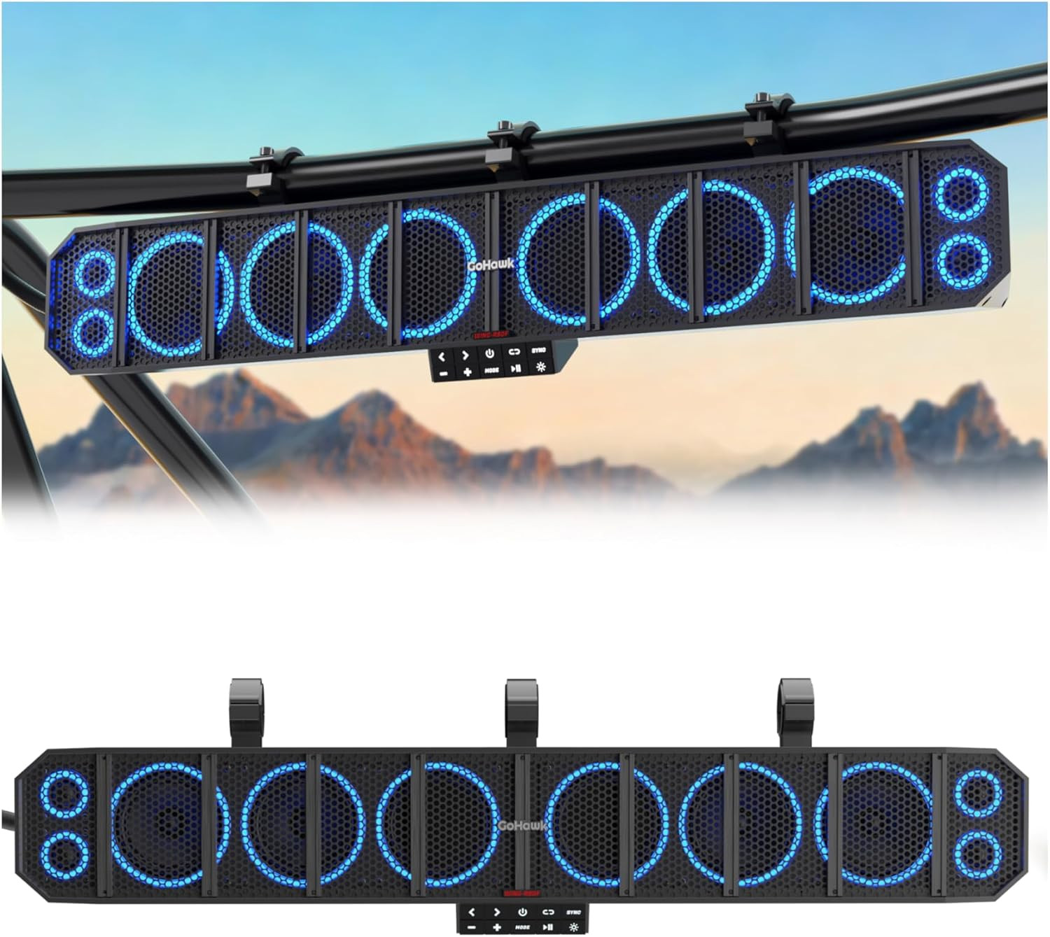 Waterproof 10-Speaker UTV Sound Bar with Bluetooth & Multicolor Lights